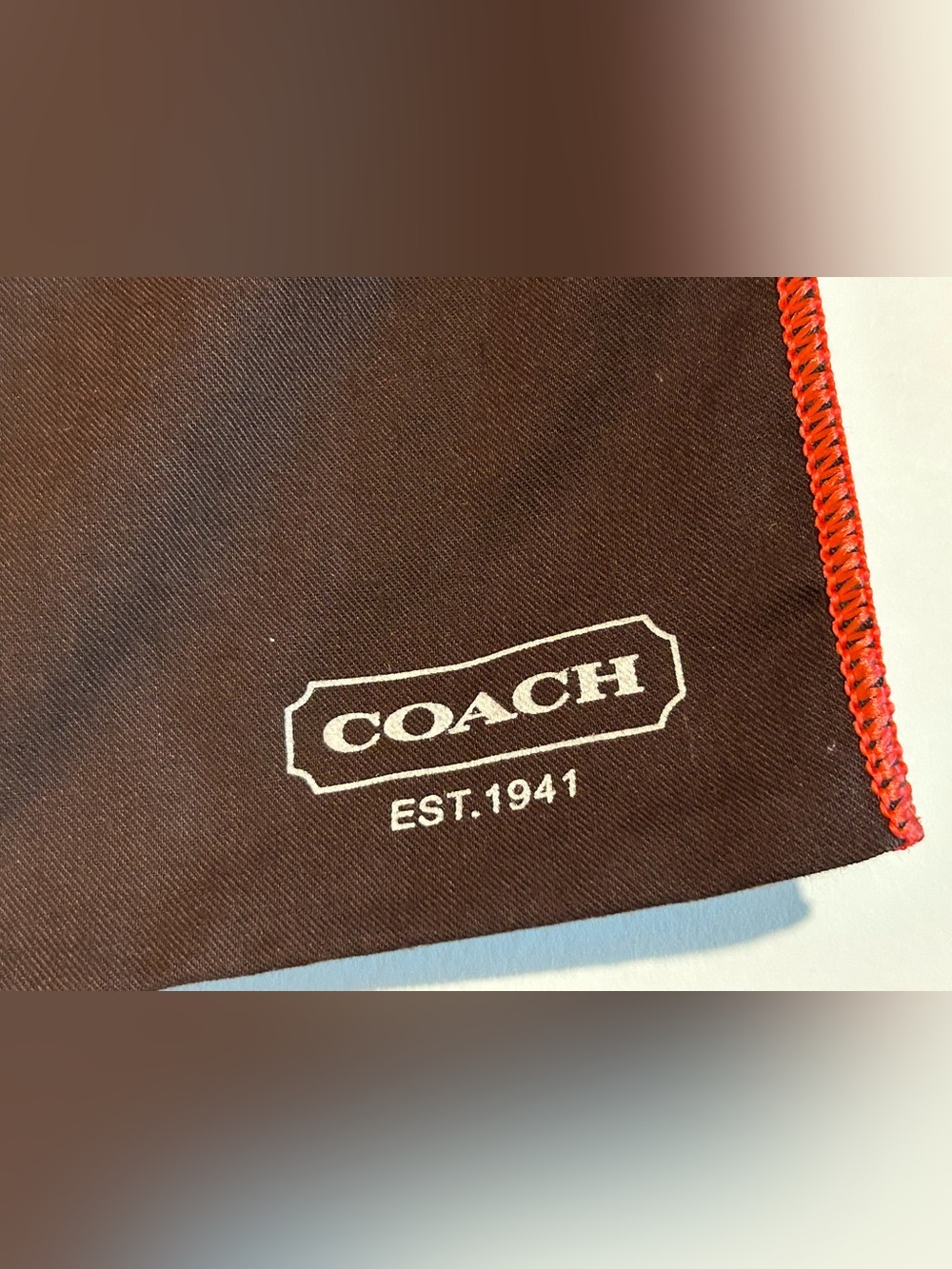Coach Dust Bag Purse Protective Cover Brown With Red Stiching Drawstring 13"x16"